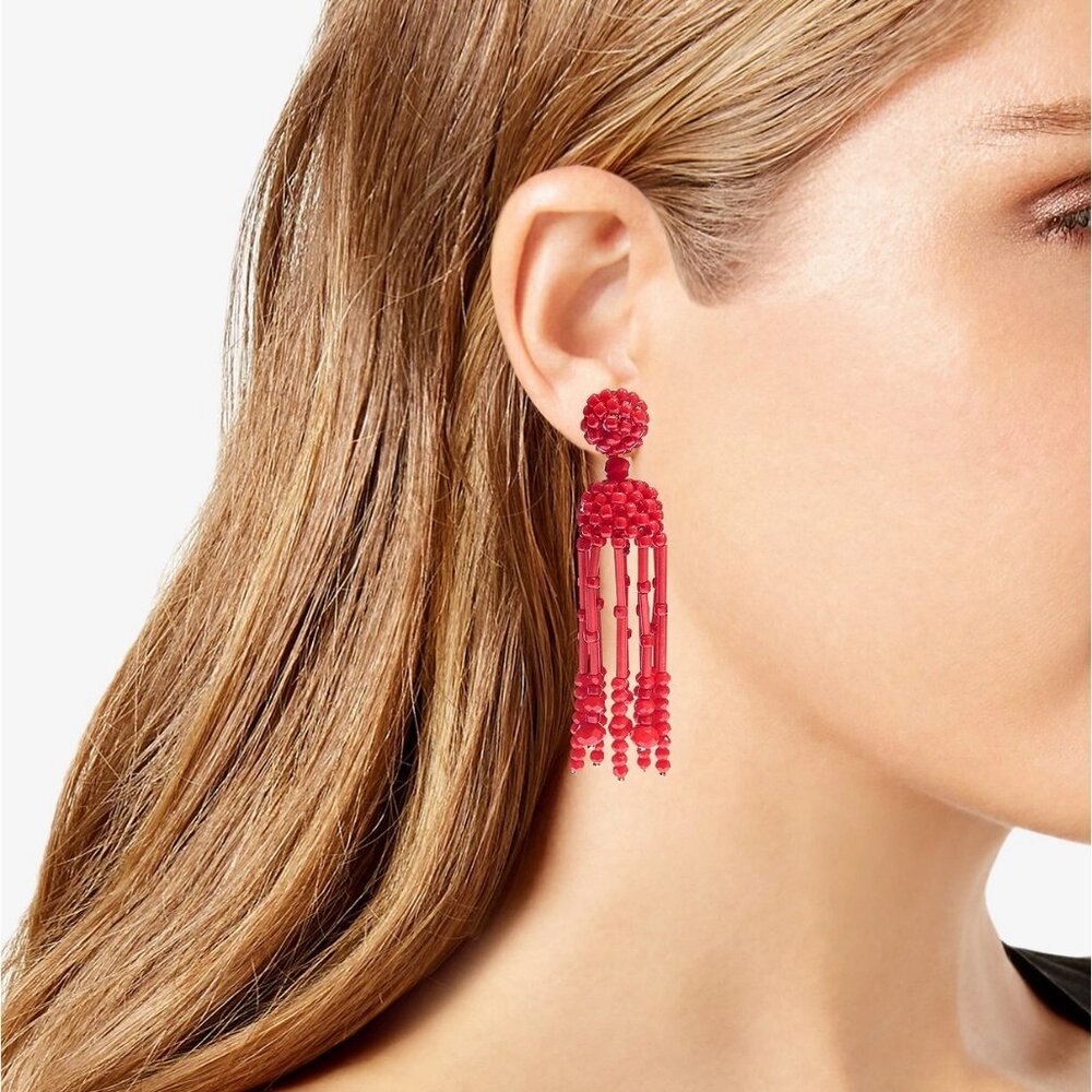 INC International Concepts Beaded Tassel Linear Dangle Red Earrings New w/ tags - Picture 4 of 4